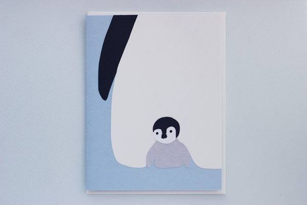 Penguin Peekaboo - baby penguin and father greeting card from Chelleline Cards