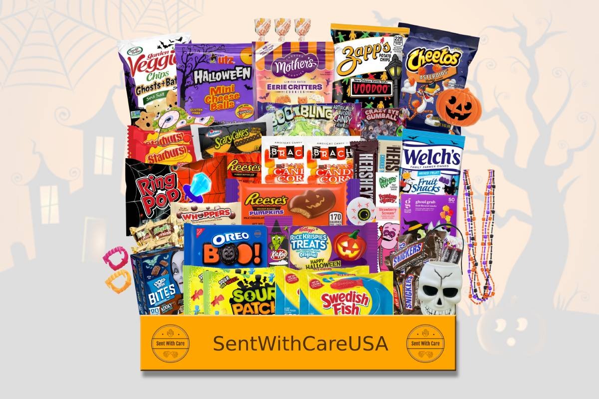 Halloween Gift Box w/ Halloween Candy | Spooky Halloween Basket Gift for Kids | Boo Basket Treats & Sweet Candy Box Trick or Treat Gift Idea