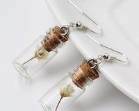 Dried Flowers in Corked Glass Bottle Dangly Earrings