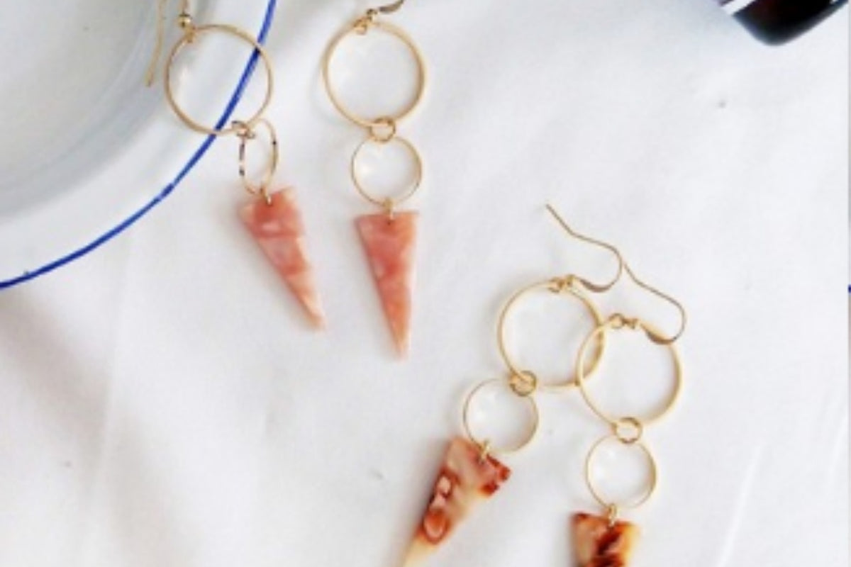 Triangle and Gold Circle Dangly Earrings