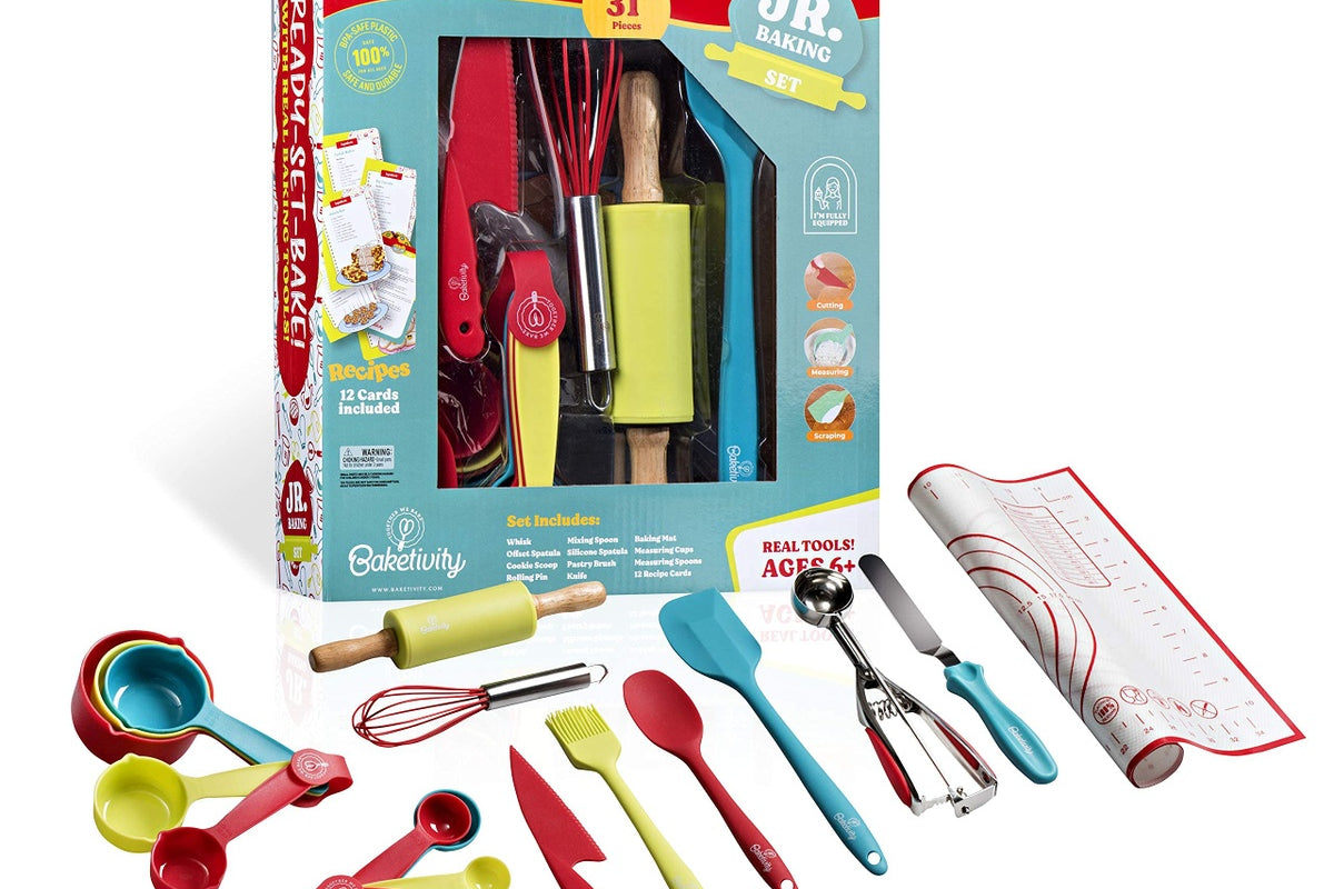 Baketivity 31 Piece Kids Cooking and Baking Set with Recipe Cards